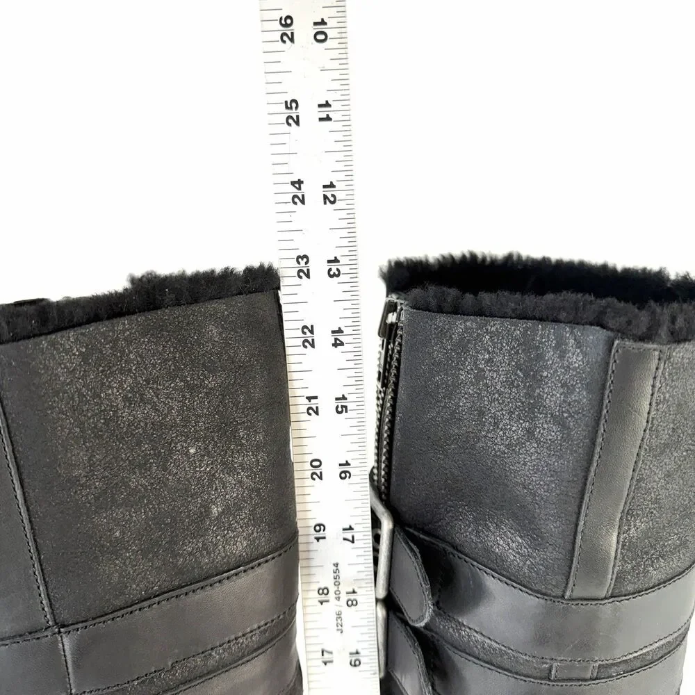 UGG Moto Punk OTK Boot Black Biker Buckle Zipper Round Toe Women's Size 10